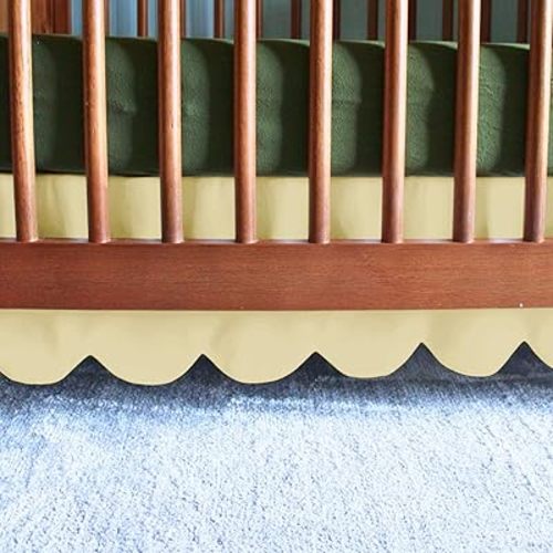 100% Microfiber Scalloped Crib Skirt 28"x 52" with 16" Inch Drop Lenght with 4 Split Corners for Baby Boys Girls Soft Nursery Toddler Bed Skirt - Ivory Solid