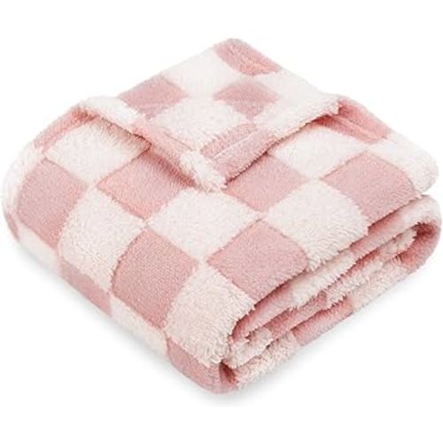 HOMRITAR Baby Blanket for Girls 3D Checkered Fleece Fluffy Fuzzy Checkerboard Grid Warmer Shaggy Soft Cozy Fuzzy Bed Blanket for Toddler, Newborn or Infant Pink 30 x 40 Inch