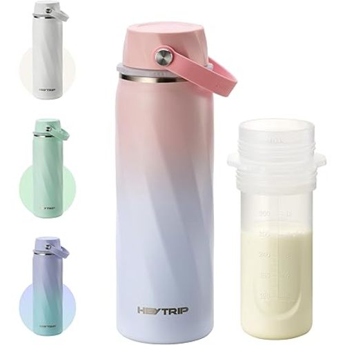 HEYTRIP Portable Breastmilk Cooler - 20oz Stainless Steel Milk Chiller Bottle for Travel & Work | Reusable Breastmilk Storage Container, 36+ Hour Cooling, TSA Approved | Rosy Azure