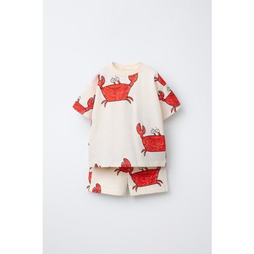 CRAB PRINT T-SHIRT AND SHORTS SET - Ecru / Blue | ZARA United States