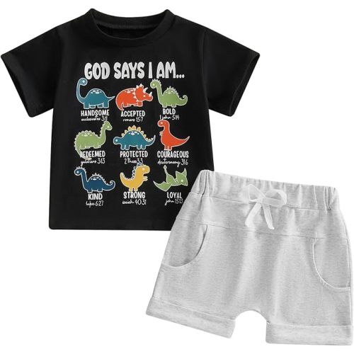 Toddler Boys Summer Clothes Kids Dinosaur Outfit Short Sleeve T Shirt Shorts Sets 6 12 18 24 Months 2T 3T 4T