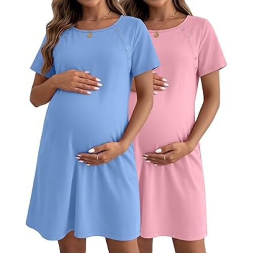 Huukeay 2 Pack Labor and Delivery Hospital Gown Women Nursing Birthing Maternity Dress 3 In1 Breastfeeding Buttons Pjs Robe