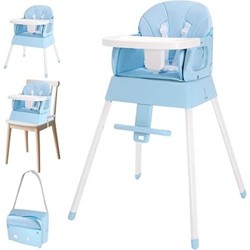 4 in 1 Portable Baby Highchair Convertible High Chair for 6-36 Months Babies and Toddlers, Foldable Carry Small Box, High Chair, Infant Booster Seat, Dining Chair, Easy to Carry and Store (Blue)