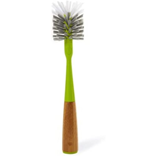 Full Circle Clean Reach Bottle Brush with Replaceable Bristle Brush Head, Bamboo Handle, Green