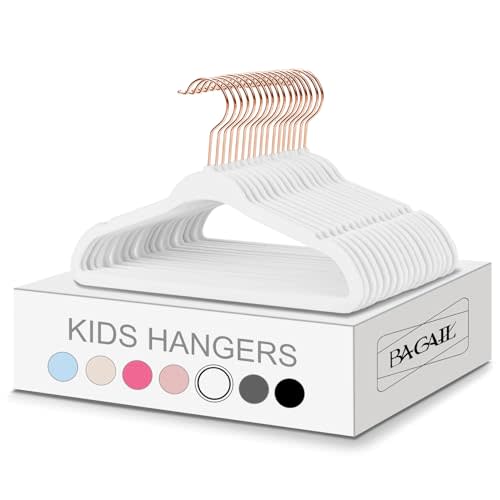 BAGAIL Kids Velvet Hangers 11 Inch Children's Clothes Hangers Non-Slip Baby Hangers for Infant/Toddler (White/Rose Gold,50pack)