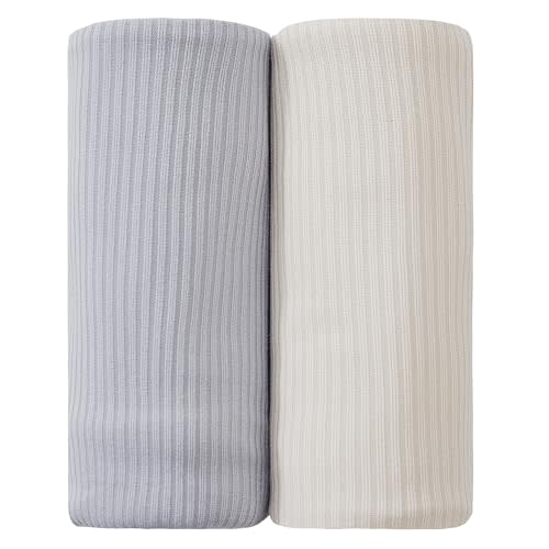lasoftan Jersey Unisex Swaddle Blanket, Ultra Soft Stretchy Receiving Blanket, Newborn Swaddle Wrap for Boys & Girls, 40 x 30 inches, 2 Pcs, Grey & Khaki