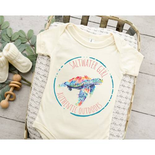 Sea Turtle Baby Onesie® Saltwater Girl Onesie® Nautical, Beach Baby, Ocean, Baby Girl Onesie® Baby Shower, Trendy, Cute Bodysuit, Natural