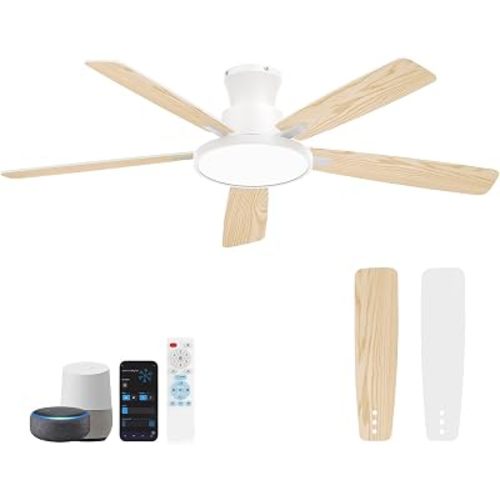 Ceiling Fans With Lights,52 Inch Smart Ceiling Fan, Remote/App Control, Compatible with Alexa/Google Assistant,Reversible,Dimmable,Adjustable Color Temperature,6 Speeds,Timer(White)