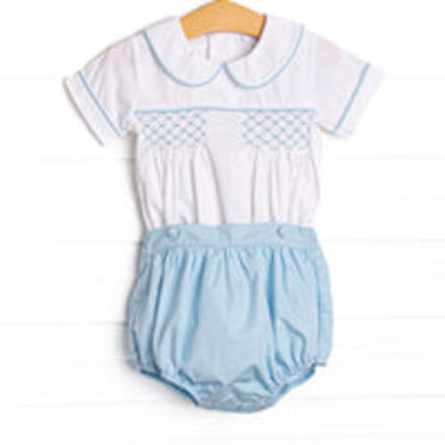 Bleu: Rowan Smocked Button-On Bubble, Blue – Stitchy Fish