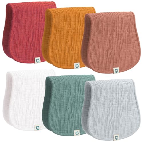 ROMY RO Muslin Burp Cloths Set, 6 Pieces, 100% Organic Cotton Hand Washcloths for Baby Boys and Girls Extra Absorbent and Soft Burping Rags (Boho - Multi Colored)