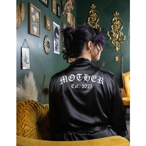 Mother Est.  Robe, Goth Mothers Day Gift, Custom Emo Robe, Gothic Horror Gift, Baby Bat