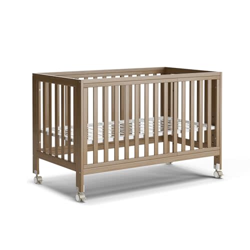 MAMAZING EvoNest Baby Crib, 11 in 1 Convertible Crib with Wheels, 100% New Zealand Wood Growing Bed, Full Size Crib for Baby, 4 Adjustable Mattress Height, Walnut Brown