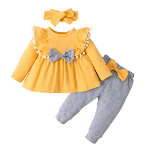 Baby Girls 2 Piece Outfits Butterfly Graphic Printed Long Sleeve Clothes Printed Trousers Casual Toddler Outfits for Girls，Yellow，6-9 Months