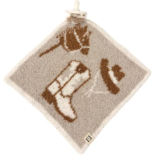Leaps + Legends USA Cowboy Hat, Horse, Boot Baby Lovey Pacifier/Teether Holder 10"x10" - DreamSoft Plush Fluffy Cuddly Soothie Reversible Mini Comfort Blanket Cute Newborn Gift Boys Girls (Tan/White)