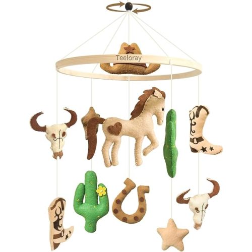 Baby Mobile for Crib Western Cowboy Crib Mobile for Boys and Girls Handmade Western Baby Stuff Cowboy Nursery Decor for Infant Bedroom Vintage Cowgirl Room Decor Gender Neutral Newborn Gift