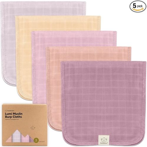 KeaBabies Cotton Muslin Burp Cloths Baby Boy, Girl - 5-Pack Soft & Absorbent Burping Cloth for Babies, Large Baby Towels & Washcloths for Newborn, Spit Up Rags, No Shrink, 20x10" (Lavender)