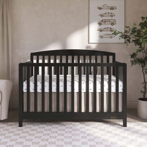 Dream On Me Odelle 5 in 1 Convertible Wood Baby Bed Furniture, Matt Black