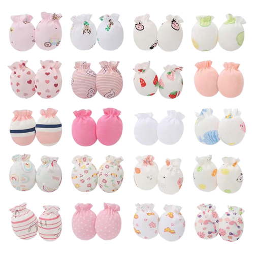 Odeerbi 20 Pack Newborn Baby No Scratch Gloves Soft Cotton Protective Mittens for Infant Boys Girls 0-12 Months
