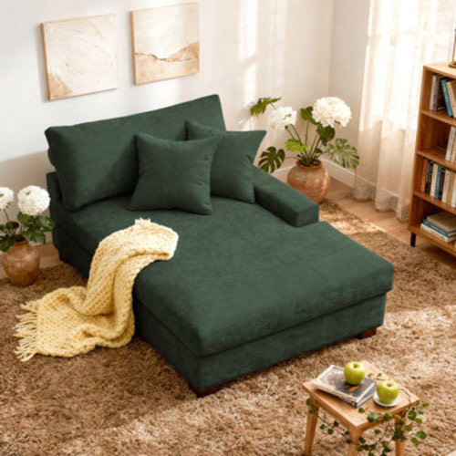 Ebern Designs Milbrey Oversized Upholstered Chaise Lounge with Armrests & Throw Pillows & Reviews | Wayfair