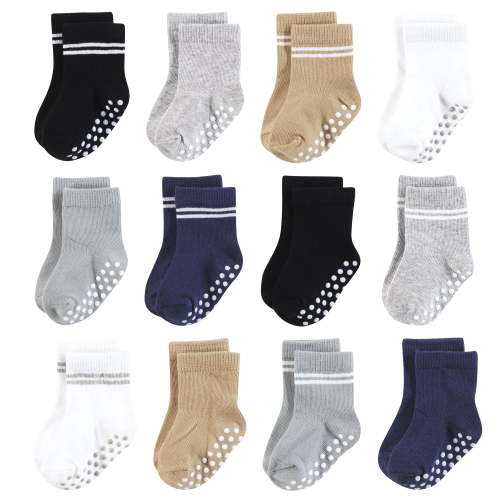 Hudson Baby Infant Boy Cotton Rich Newborn and Terry Socks, Athletic Stripe Neutral, 0-6 Months