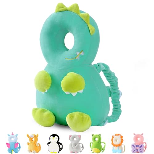 JunNeng Baby Head Protector Backpack,Toddler Walker Fall Head Protection,Green Dinosaur B