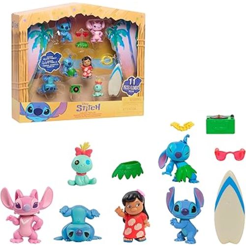 Disney Stitch Collectible Figure Set with Accessories, 11-Pieces, 2-inch Figurines, Collectible Toys, Home Decoration, Kids Toys for Ages 3 Up by Just Play