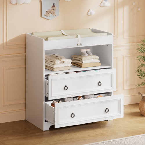 Rosalind Wheeler 33.3’’ Baby Changing Table Dresser With 2 Drawers & Open Shelf | Wayfair