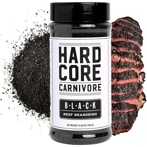Hardcore Carnivore Black: Activated Charcoal Meat Seasoning Rub (13 oz Shaker) Texas-Made, Blend for Steak, Brisket, Burgers, BBQ, Grilling and Smoking