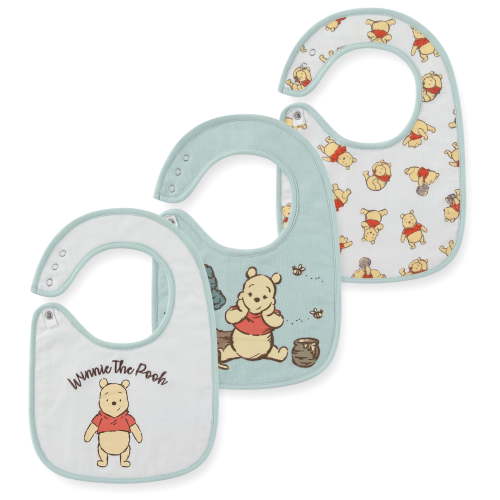 Disney Winnie the Pooh Baby Bibs Soft Absorbent Drool Bibs for Teething and Feeding Newborn to Infants Essentials (Baby), 3 Pack