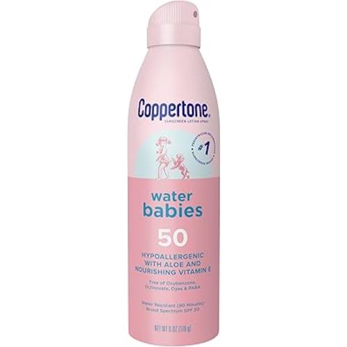 Coppertone WaterBabies Sunscreen Quick Cover Lotion Spray Broad Spectrum SPF 50 (6 Ounce) (Packaging may vary)
