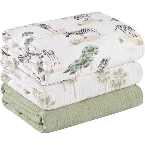 Muslin Swaddle Blankets for Newborn, 3 Pack Breathable Soft Receiving Blanket, Large 38 x 40 inches Swaddle Wrap Burping Clothes, Essentials Infant Shower Items, Toddler Gift