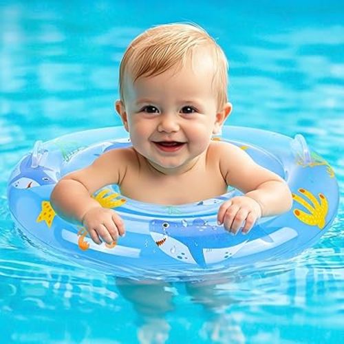 Zooawa Baby Swimming Floats with Adjustable Seat,PVC Double-Layer Inflatable Baby Infant Pool Floats for Toddlers of 8-30 Months, Infant Swim Float for Toddlers Under 35lbs,9.65in
