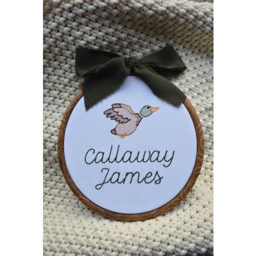 Baby Name Announcement, Embroidered Name Sign, Duck Baby Name Sign, Birth Announcement, Newborn Hospital Sign, Duck Sign, Duck Nursery Decor