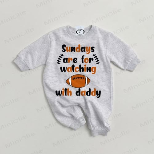 SUNDAYS ARE FOR WATCHING WITH DADDY Baby Football Grey Romper