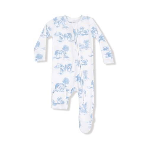 Boy 2-Way Zipper Footie | Farm Toile Blue (3-6 mo)