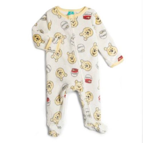 Disney Winnie the Pooh Newborn Baby Boys Flannel Fleece Zip Up Woobie Sleep N' Play Beige / Yellow 0-3 Months