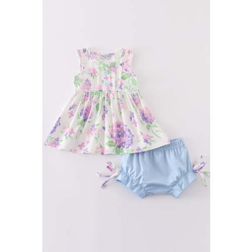 Purple hydragena print girl bloomer set