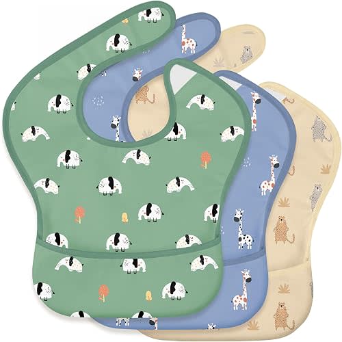 3 Pack Waterproof Baby Bibs for Eating, Mess Proof Feeding Bib