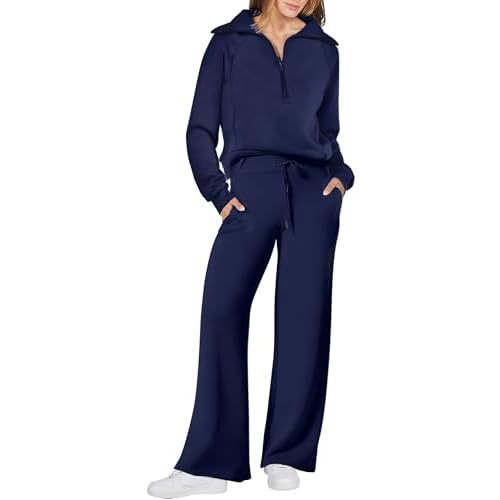 ANRABESS Women 2 Piece Outfits 2025 Fall Fashion Airport Wide Leg Pants Lounge Set Leisure Travel Vacation Clothes Sweatsuits
