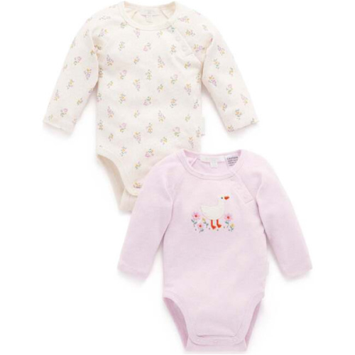 2 Pack Ruffle Bodysuit Primrose Print - Purebaby Rompers | Maisonette