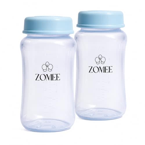 Zomee Breast Milk Storage Bottles, 8 oz, 2 Pack, BPA-free | 8 oz (235 mL) each, 2 bottles with locking lids, BPA-free, clear volume markings, fits the Zomee Z2