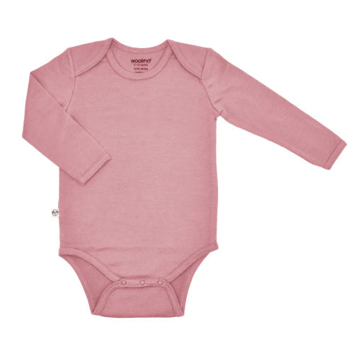Baby Bodysuit, Long Sleeve, Merino Wool, Blush