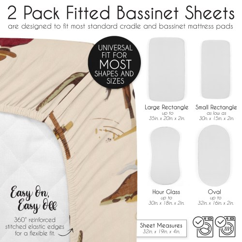 Sweet Jojo Designs Tan Brown Western Cowboy Boy 2 Pack Baby Bassinet Fitted Sheets - Horseshoe Print & Wild West, Southern Horse