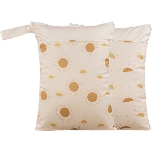 Wet Dry Bags with Two Zippered Pockets and Handle, Reusable Storage Bag for Breast Pump Parts & Baby Items, Waterproof Diaper Bags, Yoga Gym Bag for Swimsuits or Wet Clothes-2pcs, 11.8*15.75"