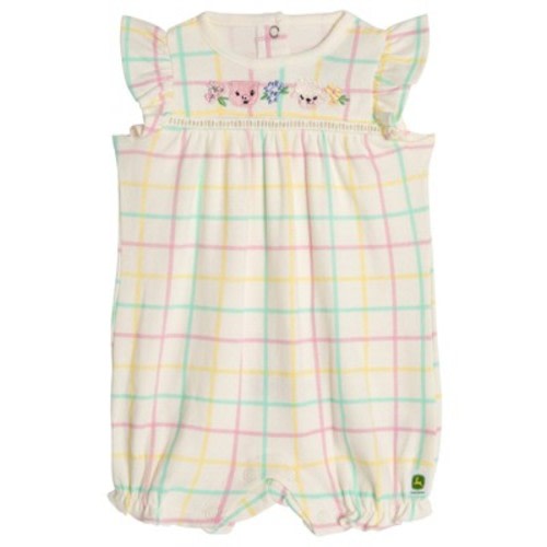 John Deere Farm Animals Newborn Baby Girls Romper Beige / Pink Yellow Turquoise 0-3 Months
