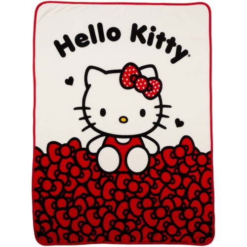 Hello Kitty Kids Red White Print Fleece Throw Blanket, 46 x 60