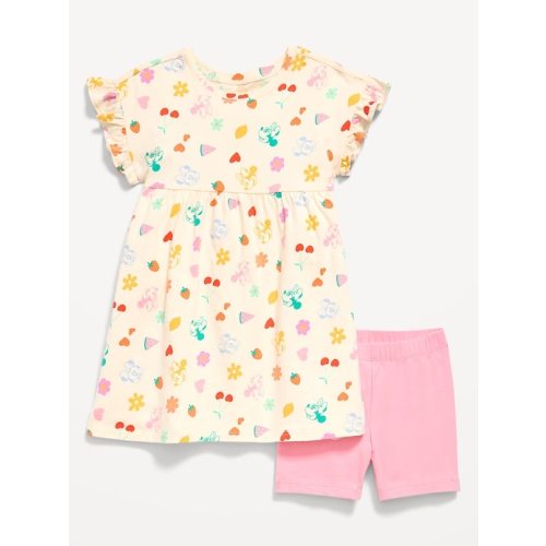 Disney© Ruffled Short-Sleeve Dress and Biker Shorts Set for Toddler Girls