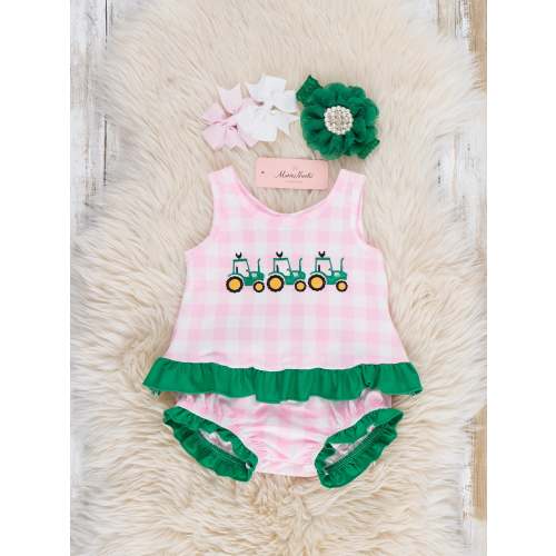 Little Farmer’s Fun Embroidered Plaid Bloomers Outfit
