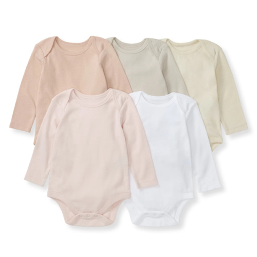 Solid Organic Cotton Long Sleeve Baby Bodysuits 5 Pack - Pink Sand