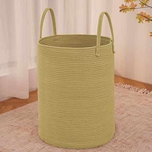 Large Woven Laundry Basket Hamper,60L Cotton Rope Storage Bin for Blankets,Toys and Clothes,Decorative Tall Nursery Hamper for Living Room,Baby Nursery,Bathroom and Bedroom,Jute